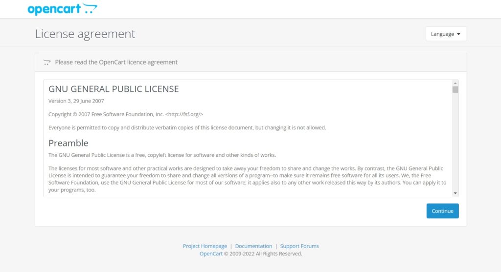 OpenCart license agreement
