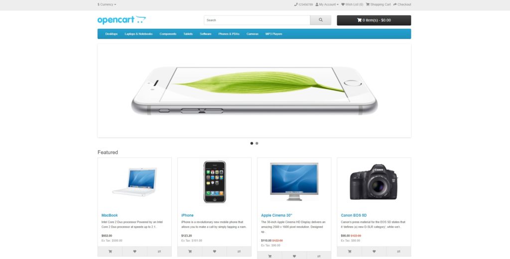 OpenCart Shop Page