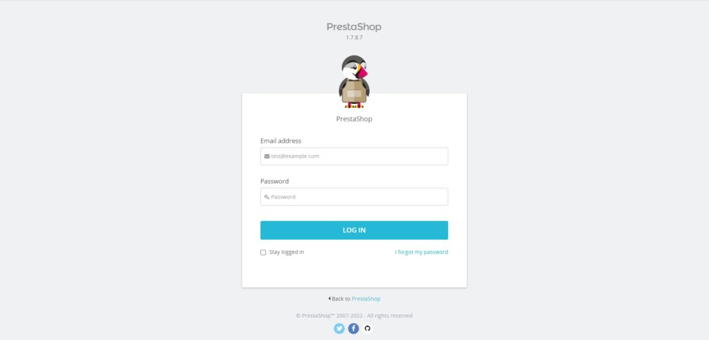 PrestaShop Login Page