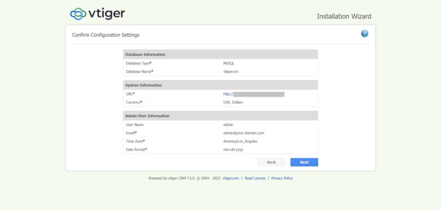 Confirm Configuration Settings