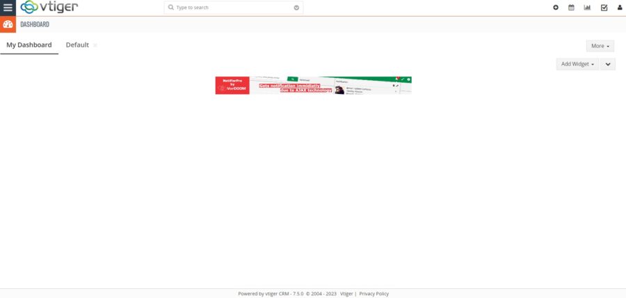 Vtiger Dashboard