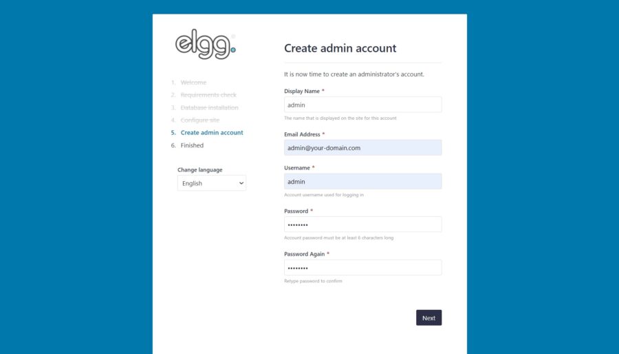 Create admin account