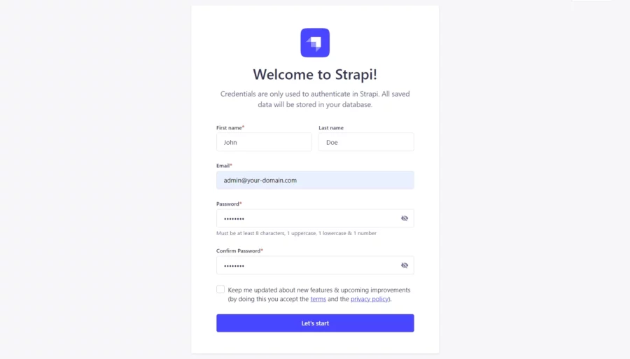 Strapi Welcome Page