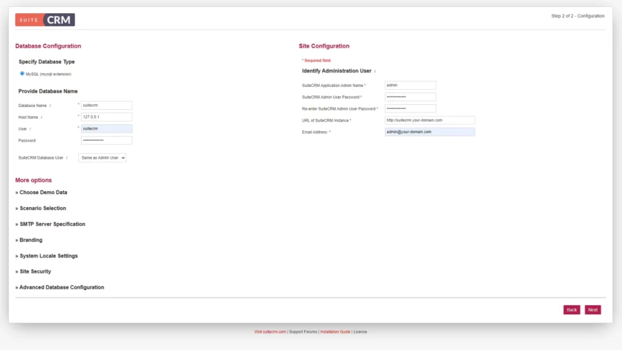 SuiteCRM Database Configuration