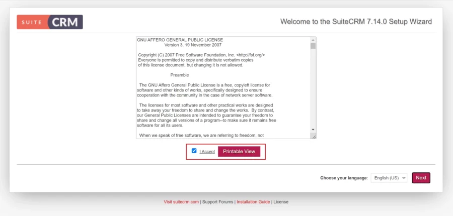 SuiteCRM Accept License