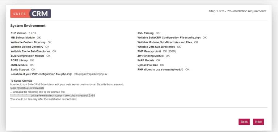 SuiteCRM system environment