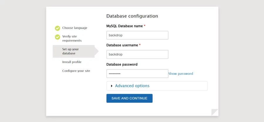 Backdrop Database Configuration