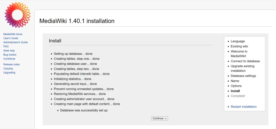 MediaWiki Installation done