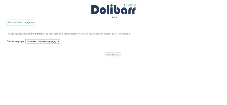 Solibarr ERP install page