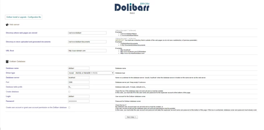 Database setup